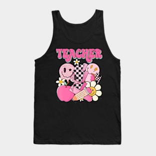 Retro Groovy Hippie Smile Face Teacher Women Back To School Tank Top